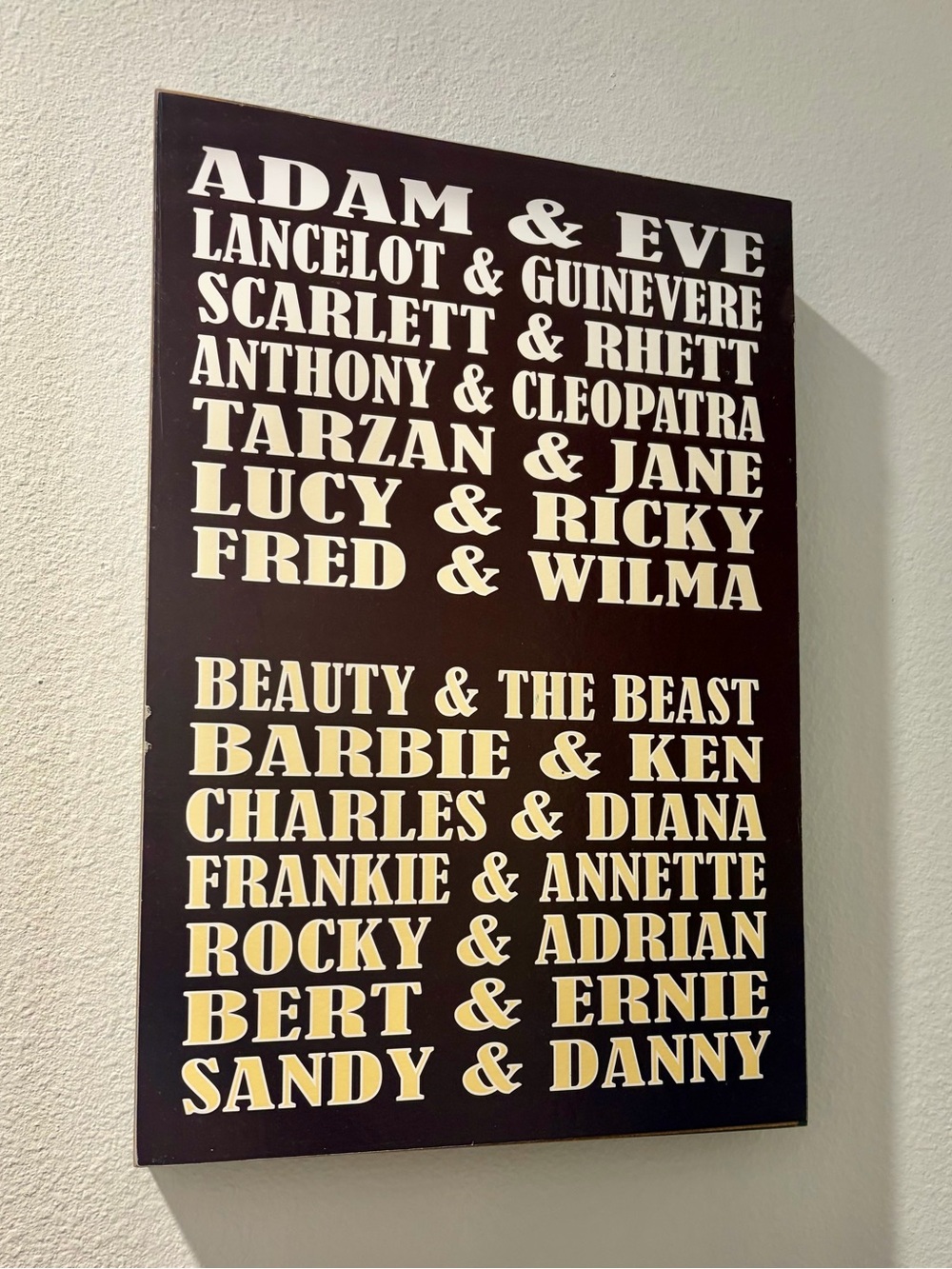 Famous Couples Typography Wall Art - Brown and Cream